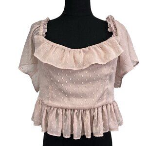 Wayf Womens Babydoll Top Size L, Milkmaid Fairy Croquette Flutter Sleeve Chiffon